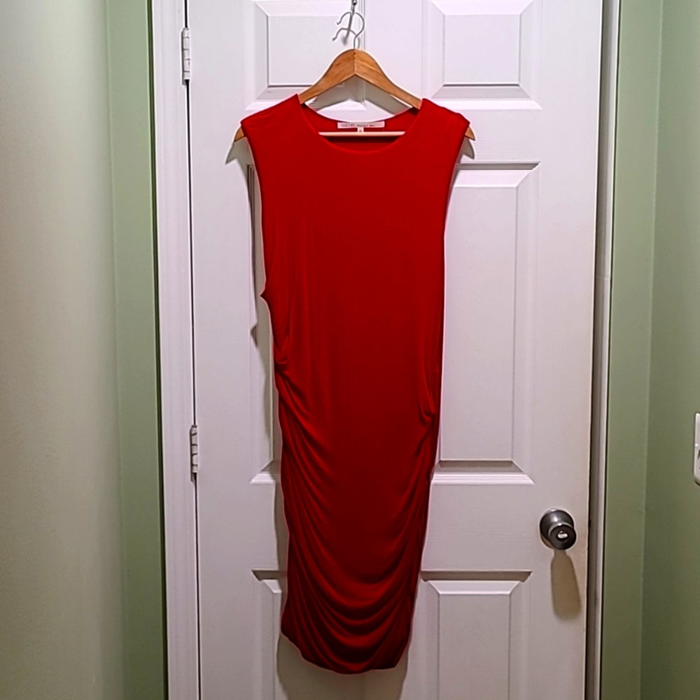 Short Sleeve Knee Length Red Dress